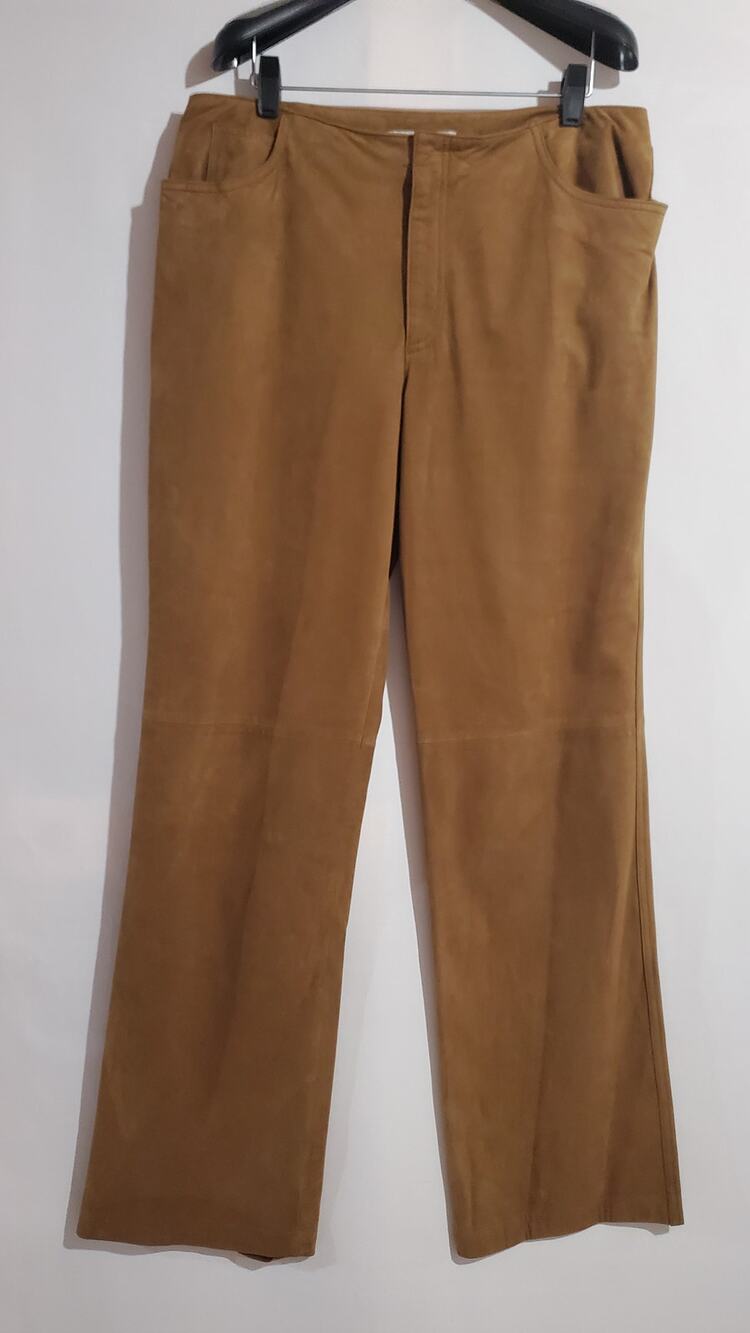 Nine West Vtg NWT Deadstock 100% Leather Straight Leg Pants Womens Size 12 Camel